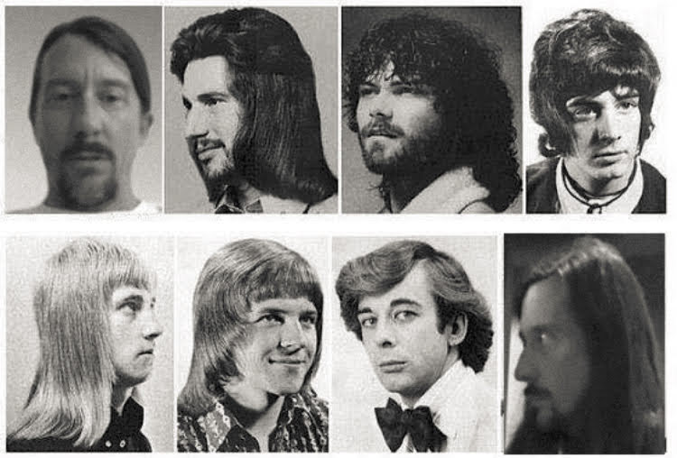 A selection of fashionable hair styles as modeled by the sophisticate fraternity of male accessibility experts.