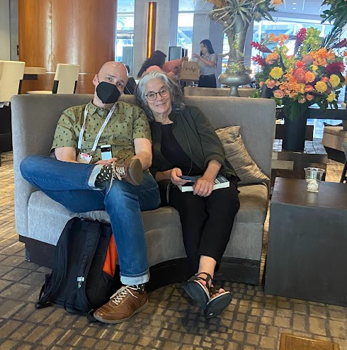 Adrian and Lainey Feingold relaxing in the hotel lobby