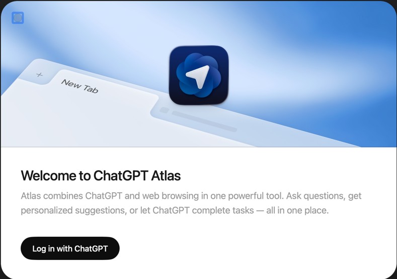 intro screen of the Atlas browser "wecome to ChatGPT Atlas"