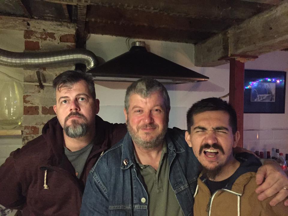 Karl, myself and Heydon in Hennys kitchen in Brighton circa 2016
