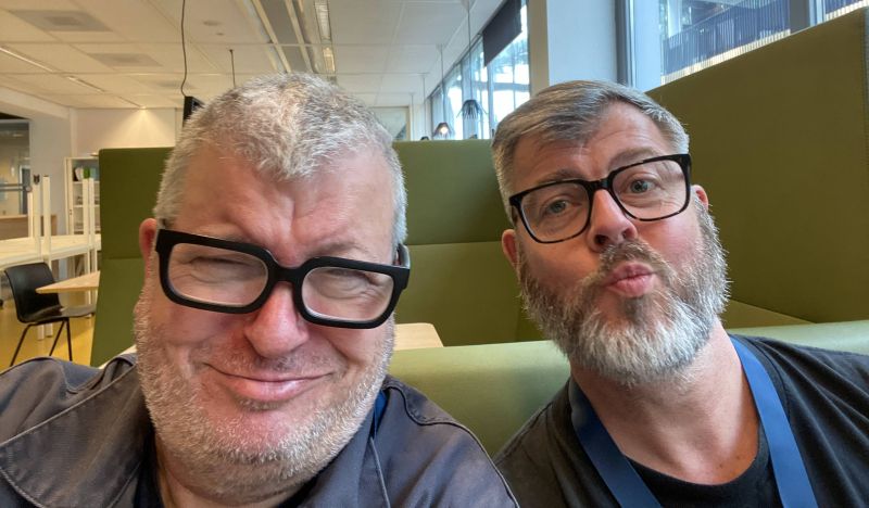 Steve and Karl gurning at accessibility club in Amsterdam 2024