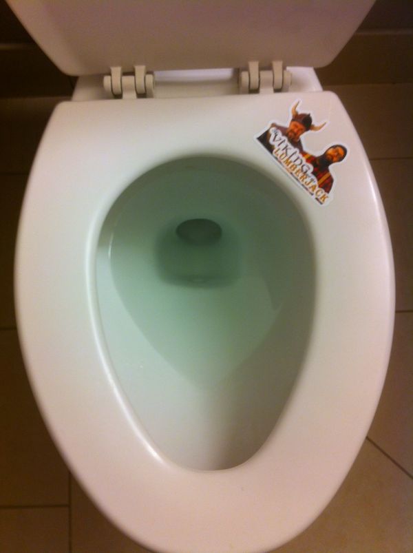 V&L sticker on a toilet seat, CSUN 2016